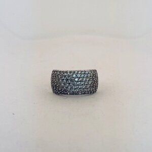 Estate Sterling Silver 925 Pave CZ Wide Band Ring Size 10.5 Vintage Jewelry
